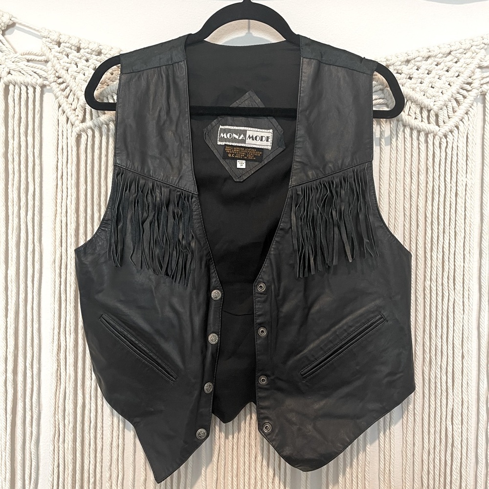 Vintage Mona Mode Western Biker Leather Vest Size M UNISEX - Picture 2 of 10